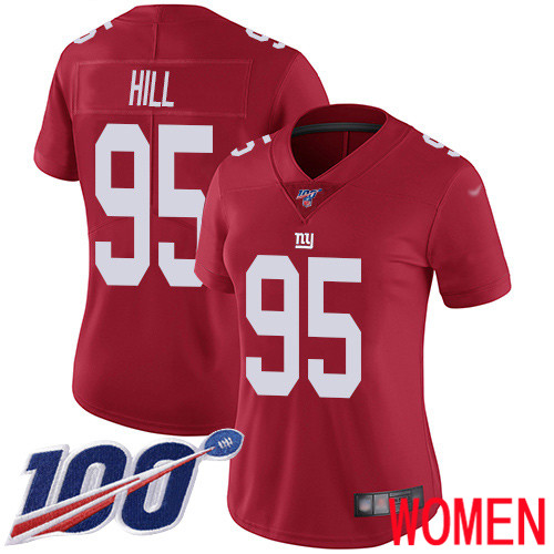 Women New York Giants #95 B.J. Hill Red Limited Red Inverted Legend 100th Season Football NFL Jersey->women nfl jersey->Women Jersey